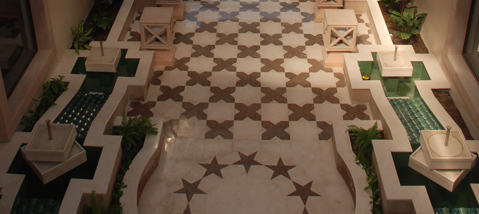 Marble star-inlay floor — Indian Embassy, Muscat