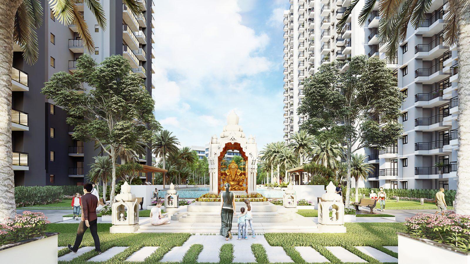Vayu @ KVD Windpark · central green with mandir and pool